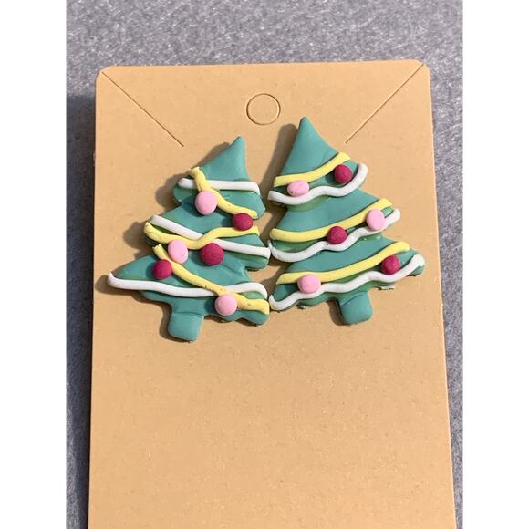 Christmas Tree Earrings - Handmade, Polymer Clay - Picture 3 of 4